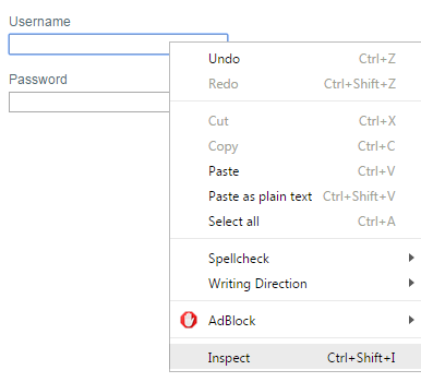 Right click inspect on Chrome